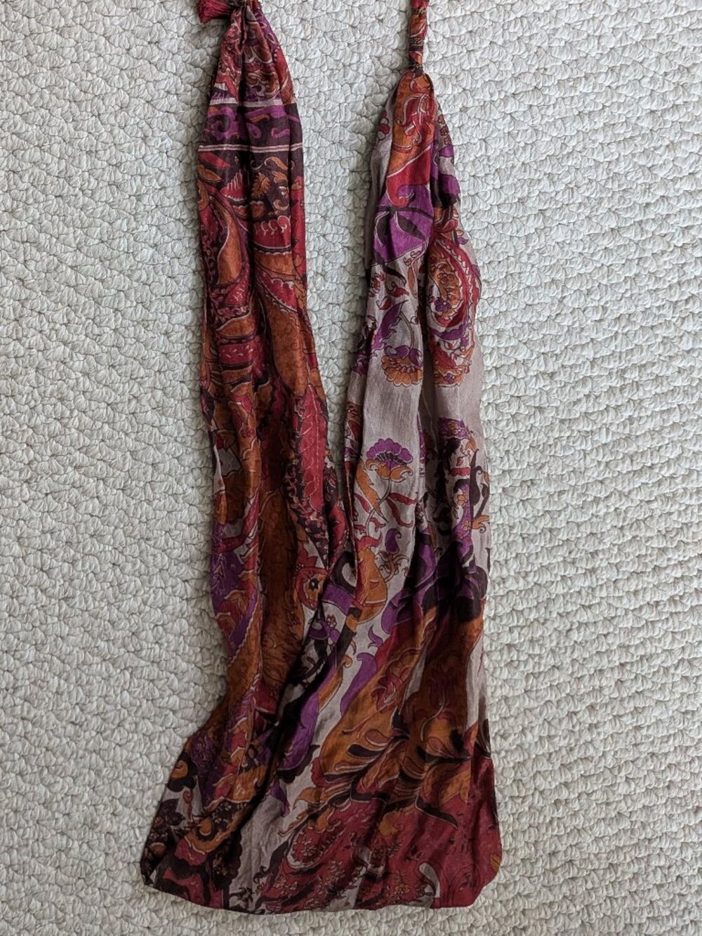 Red Silk Scarf with tassels